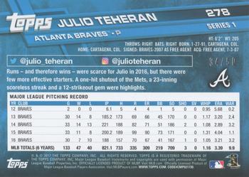 2017 Topps - Mother's Day Hot Pink #278 Julio Teheran Back