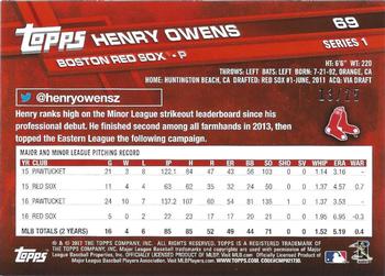 2017 Topps - Memorial Day Camo #69 Henry Owens Back