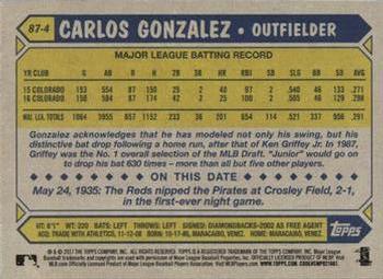 2017 Topps - 1987 Topps Baseball 30th Anniversary #87-4 Carlos Gonzalez Back