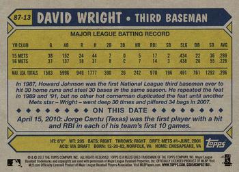 2017 Topps - 1987 Topps Baseball 30th Anniversary #87-13 David Wright Back