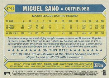 2017 Topps - 1987 Topps Baseball 30th Anniversary #87-16 Miguel Sano Back