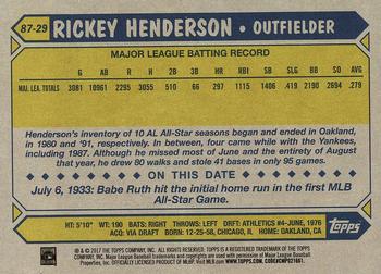 2017 Topps - 1987 Topps Baseball 30th Anniversary #87-29 Rickey Henderson Back