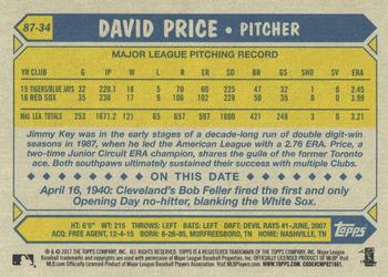 2017 Topps - 1987 Topps Baseball 30th Anniversary #87-34 David Price Back