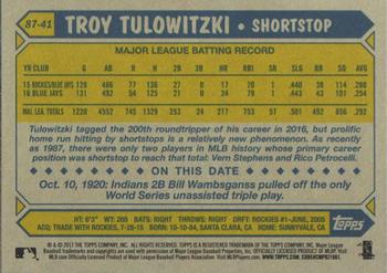2017 Topps - 1987 Topps Baseball 30th Anniversary #87-41 Troy Tulowitzki Back