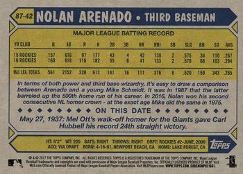 2017 Topps - 1987 Topps Baseball 30th Anniversary #87-42 Nolan Arenado Back