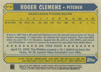 2017 Topps - 1987 Topps Baseball 30th Anniversary #87-47 Roger Clemens Back