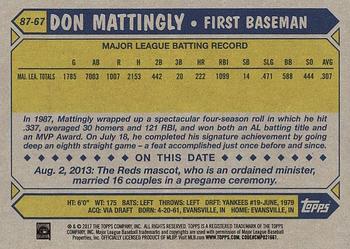 2017 Topps - 1987 Topps Baseball 30th Anniversary #87-67 Don Mattingly Back