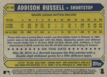 2017 Topps - 1987 Topps Baseball 30th Anniversary #87-92 Addison Russell Back