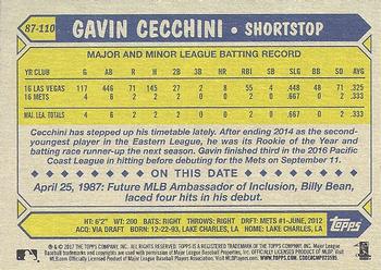 2017 Topps - 1987 Topps Baseball 30th Anniversary #87-110 Gavin Cecchini Back