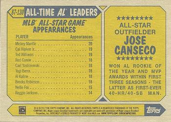 2017 Topps - 1987 Topps Baseball 30th Anniversary #87-130 Jose Canseco Back