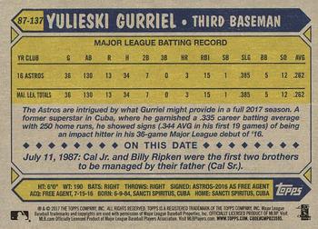 2017 Topps - 1987 Topps Baseball 30th Anniversary #87-137 Yulieski Gurriel Back