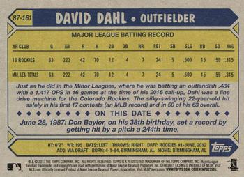 2017 Topps - 1987 Topps Baseball 30th Anniversary #87-161 David Dahl Back