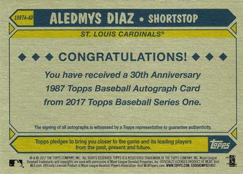 2017 Topps - 1987 Topps Baseball 30th Anniversary Autographs #1987A-AD Aledmys Diaz Back