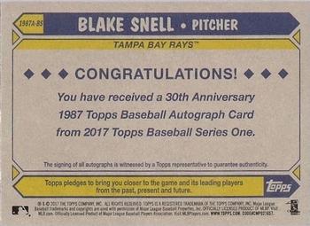 2017 Topps - 1987 Topps Baseball 30th Anniversary Autographs #1987A-BS Blake Snell Back