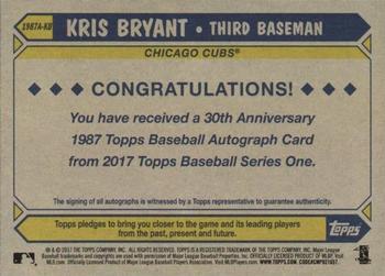 2017 Topps - 1987 Topps Baseball 30th Anniversary Autographs #1987A-KB Kris Bryant Back