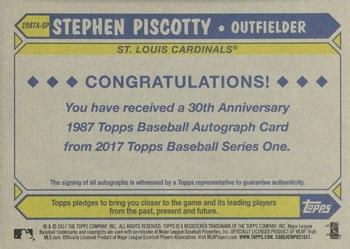 2017 Topps - 1987 Topps Baseball 30th Anniversary Autographs #1987A-SP Stephen Piscotty Back