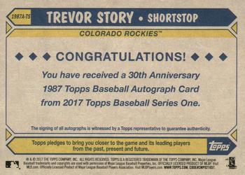 2017 Topps - 1987 Topps Baseball 30th Anniversary Autographs #1987A-TS Trevor Story Back