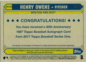 2017 Topps - 1987 Topps Baseball 30th Anniversary Autographs Maple Wood #1987A-HO Henry Owens Back