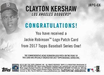 2017 Topps - Jackie Robinson Day Commemorative Logo Patches #JRPC-CK Clayton Kershaw Back