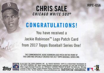 2017 Topps - Jackie Robinson Day Commemorative Logo Patches #JRPC-CSA Chris Sale Back
