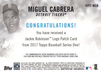2017 Topps - Jackie Robinson Day Commemorative Logo Patches #JRPC-MCB Miguel Cabrera Back