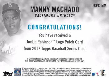 2017 Topps - Jackie Robinson Day Commemorative Logo Patches #JRPC-MM Manny Machado Back