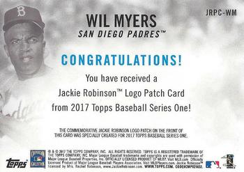 2017 Topps - Jackie Robinson Day Commemorative Logo Patches #JRPC-WM Wil Myers Back