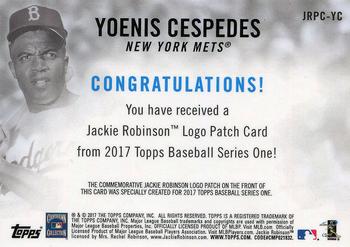 2017 Topps - Jackie Robinson Day Commemorative Logo Patches #JRPC-YC Yoenis Cespedes Back