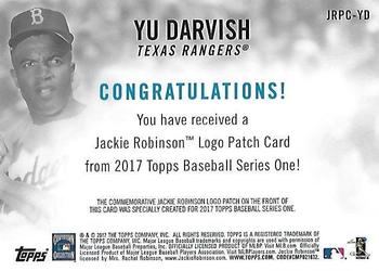 2017 Topps - Jackie Robinson Day Commemorative Logo Patches #JRPC-YD Yu Darvish Back