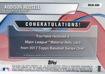 2017 Topps - Major League Material Relics #MLM-ARU Addison Russell Back