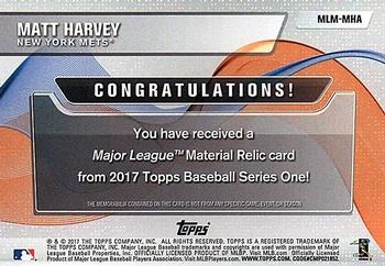 2017 Topps - Major League Material Relics #MLM-MHA Matt Harvey Back