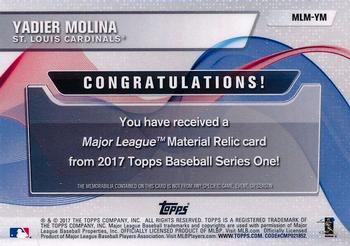2017 Topps - Major League Material Relics #MLM-YM Yadier Molina Back