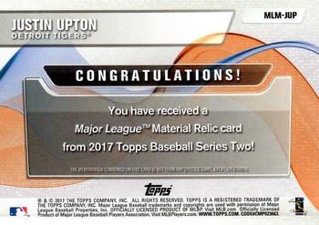 2017 Topps - Major League Material Relics #MLM-JUP Justin Upton Back