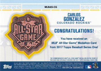 2017 Topps - MLB All-Star Team Medallion Relics #MLBAS-CG Carlos Gonzalez Back