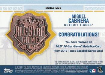 2017 Topps - MLB All-Star Team Medallion Relics #MLBAS-MCB Miguel Cabrera Back