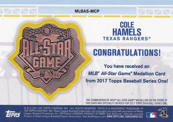 2017 Topps - MLB All-Star Team Medallion Relics #MLBAS-MCP Cole Hamels Back