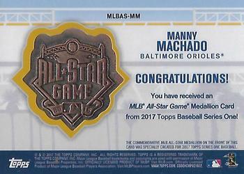 2017 Topps - MLB All-Star Team Medallion Relics #MLBAS-MM Manny Machado Back