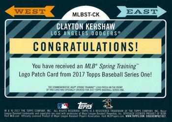2017 Topps - MLB Spring Training Manufactured Logo Patch Relics #MLBST-CK Clayton Kershaw Back