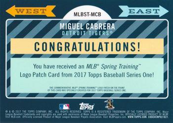 2017 Topps - MLB Spring Training Manufactured Logo Patch Relics #MLBST-MCB Miguel Cabrera Back