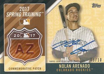 2017 Topps - MLB Spring Training Manufactured Logo Patch Relics Autographs #MLBSTA-NA Nolan Arenado Front