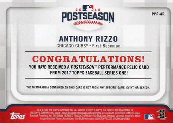 2017 Topps - Postseason Performance Relics #PPR-AR Anthony Rizzo Back