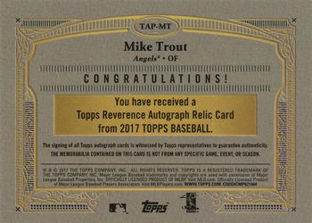 2017 Topps - Reverence Autograph Patch Relics #TAP-MT Mike Trout Back