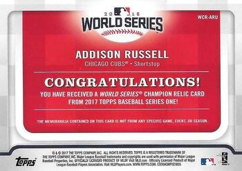 2017 Topps - World Series Champion Relics #WCR-ARU Addison Russell Back