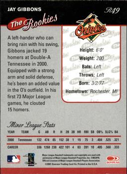 2001 Donruss The Rookies #R49 Jay Gibbons Back