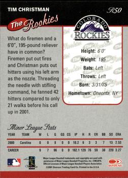 2001 Donruss The Rookies #R50 Tim Christman Back