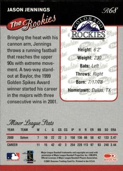2001 Donruss The Rookies #R68 Jason Jennings Back