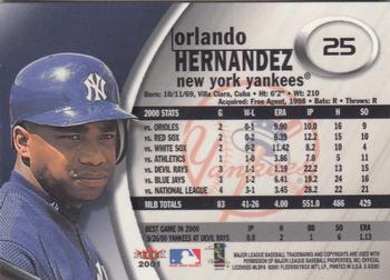 2001 Fleer E-X #25 Orlando Hernandez Back