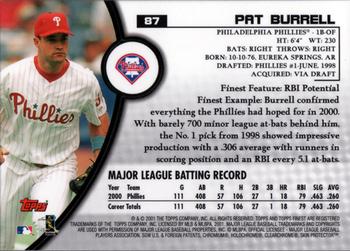 2001 Finest #87 Pat Burrell Back
