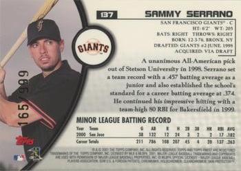 2001 Finest #137 Sammy Serrano Back