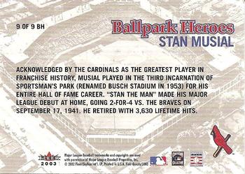 2003 Flair Greats - Ballpark Heroes #9 BH Stan Musial Back